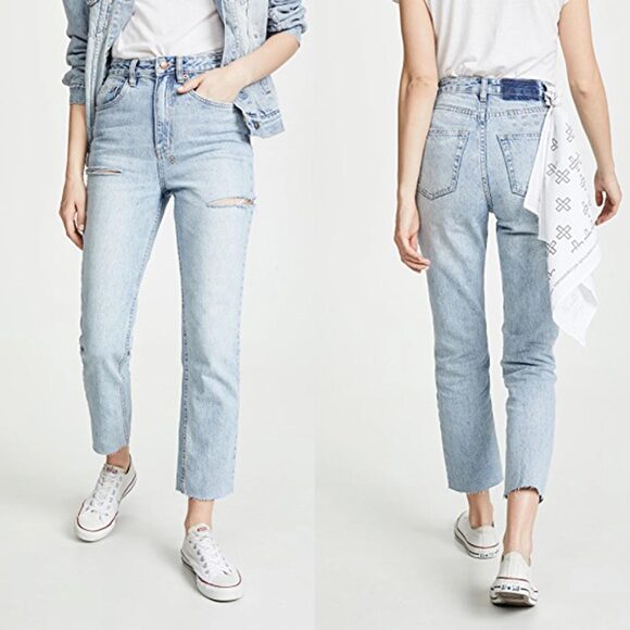 KSUBI NWT Chlo Wasted Slash Tapered Ankle Crop Jean in Faded Wash Size 31 - Picture 2 of 16